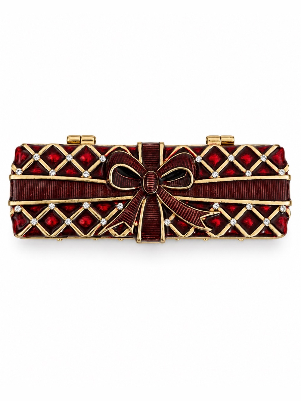 Vintage MONET Red Enamel Gold Tone Lipstick Case with Mirror